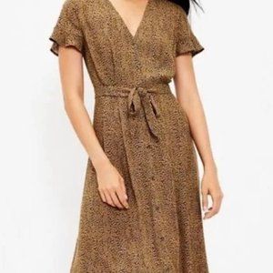 Loft Leopard Print V Neck Tie Waist Dress